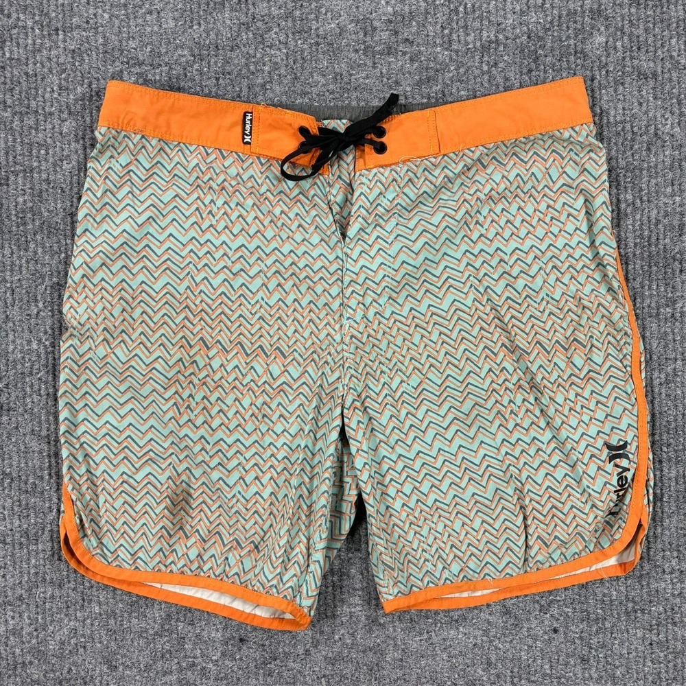 Hurley Phantom Board Shorts Mens Size 31 Orange‎ Blue Zig Zag Surf Swim Trunks
